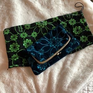 Hadley Poller teal blue velvet clutch